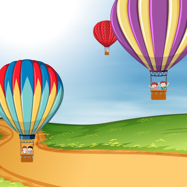 Niños en globo aerostático.