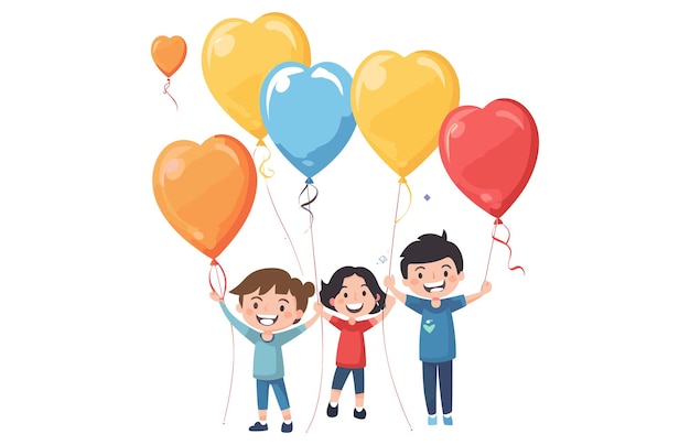 Niños con globos Ilustración plana Niños sosteniendo globos de colores vector