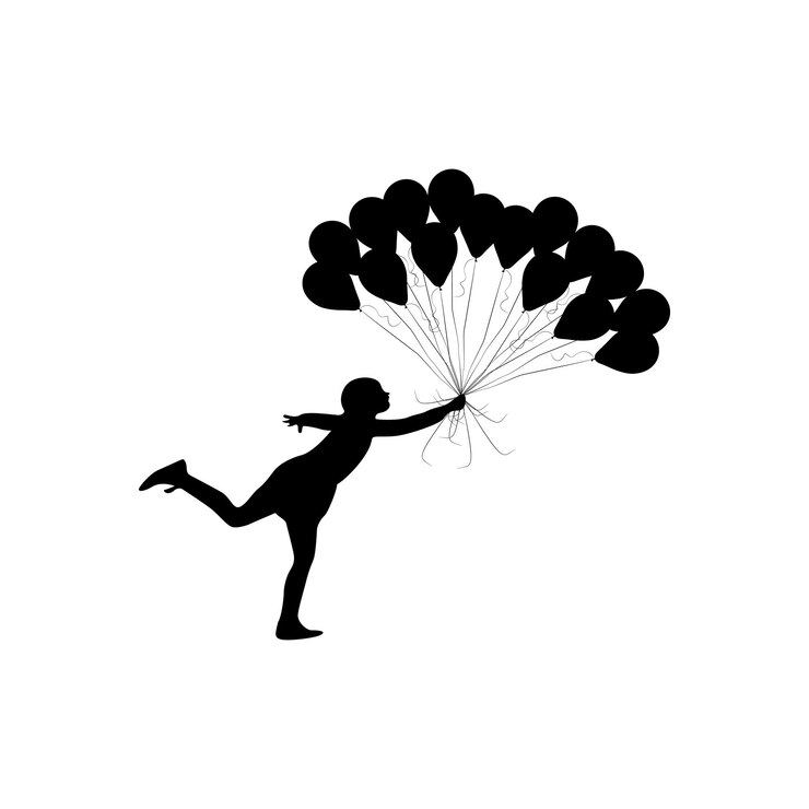 Niños con globos silueta silueta de niños con un montón de globos