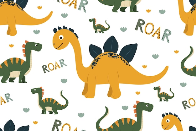 Niños con un gracioso patrón de dinosaurio en un fondo blanco aislado