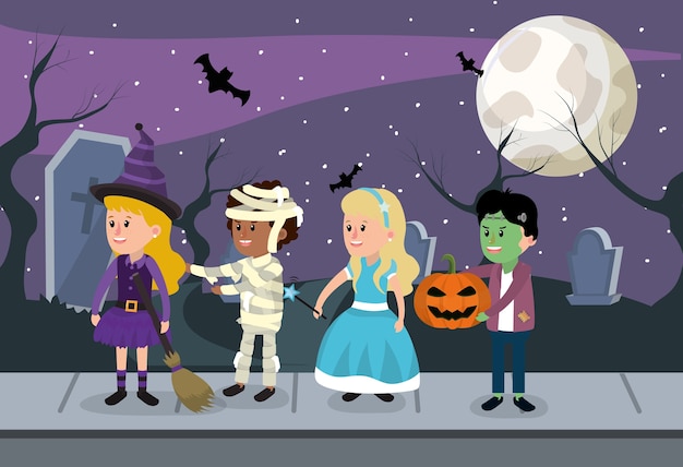 Vector niños y halloween custome