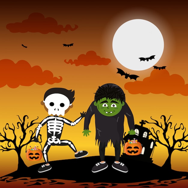 Vector niños y halloween