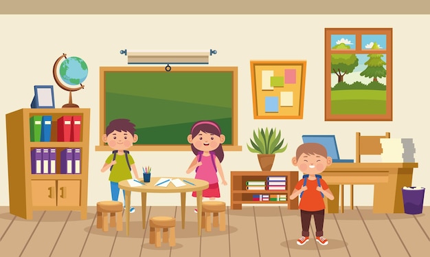 Vector niños en la ilustración del aula