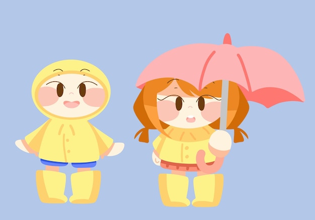 niños en la ilustración de un día lluvioso