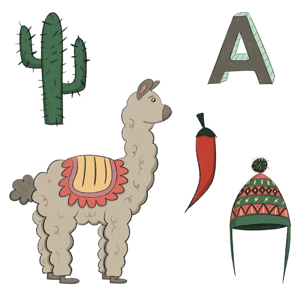 Vector niños ilustrados alfabeto alfabeto animal letras en inglés una letra para alpaca