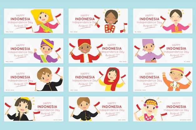 Niños indonesios, conjunto de banners del día de la independencia de indonesia