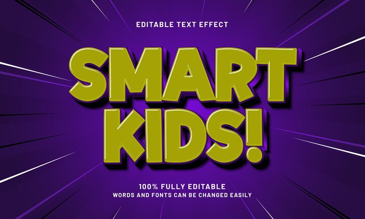 Vector niños inteligentes efecto de texto editable con un juego y juguetes estilo de texto