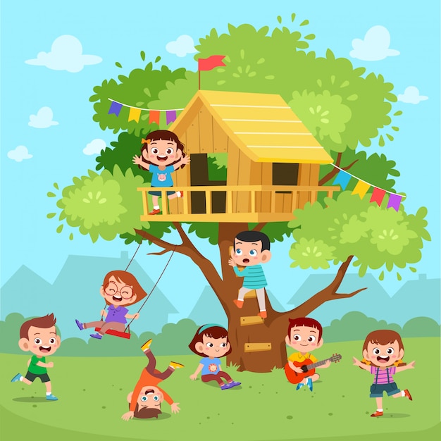 Los niños juegan casa del árbol