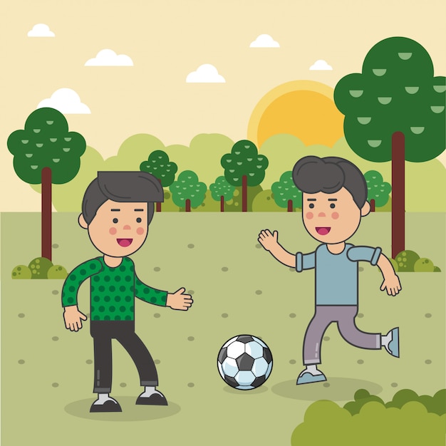 Vector los niños juegan futbol