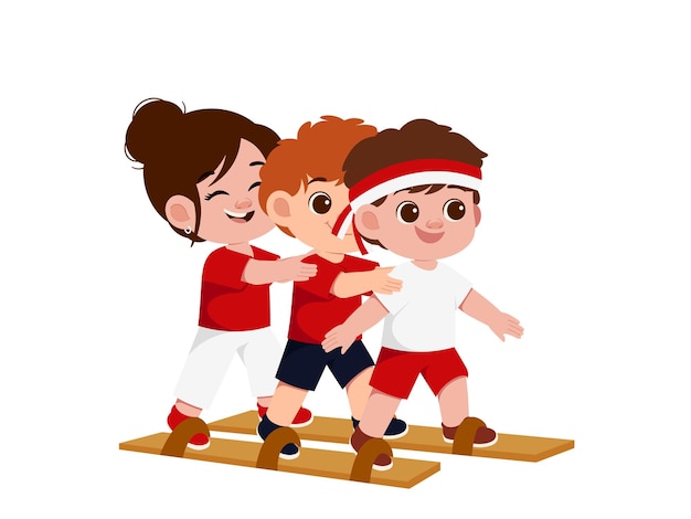 Niños juegan a las ilustraciones de los Juegos de la Independencia de Indonesia