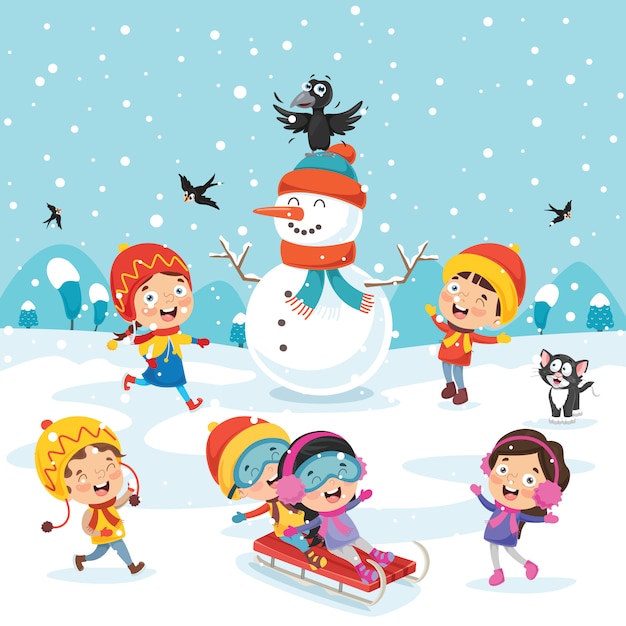 Niños jugando afuera en invierno