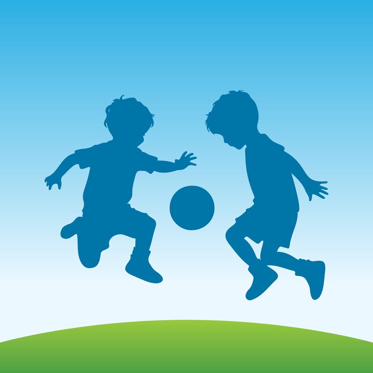 Niños jugando al fútbol Ilustración vectorial de silueta del día feliz de los niños