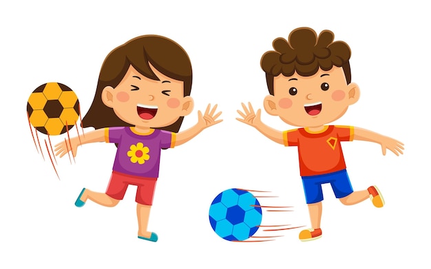 niños jugando al fútbol en la ilustración vectorial