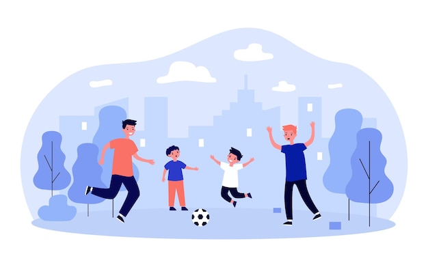 Niños jugando al fútbol o al fútbol en el parque.