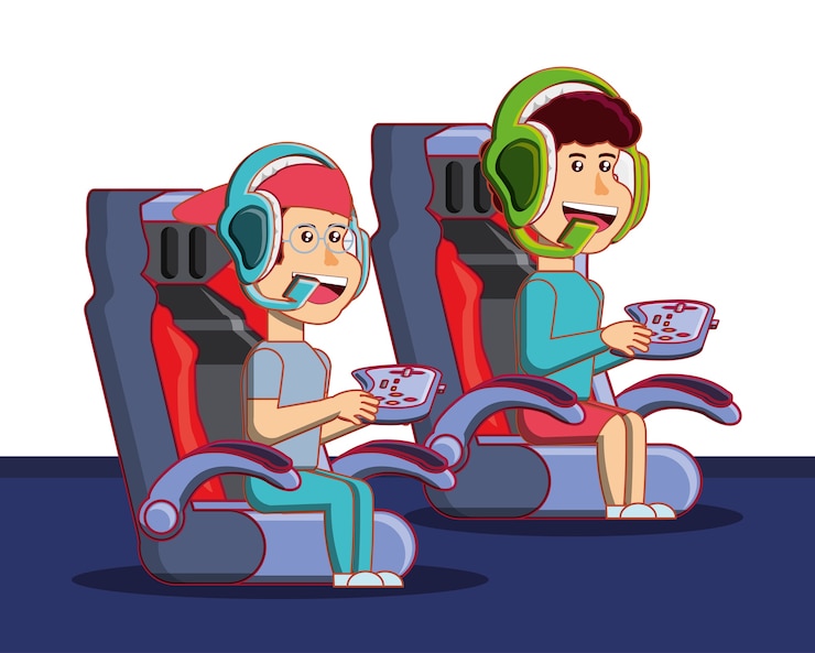 Vector niños jugando con consola de videojuegos