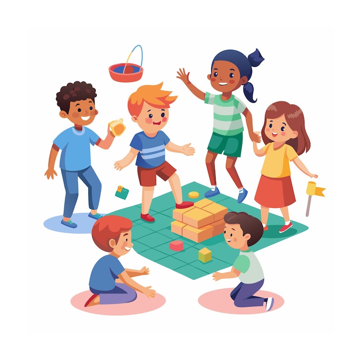 Vector niños jugando y entreteniendo momentos ilustración vectorial