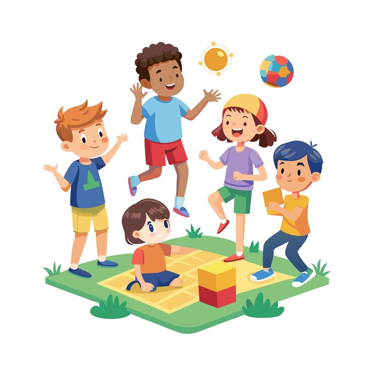 Niños jugando y entreteniendo momentos Ilustración vectorial