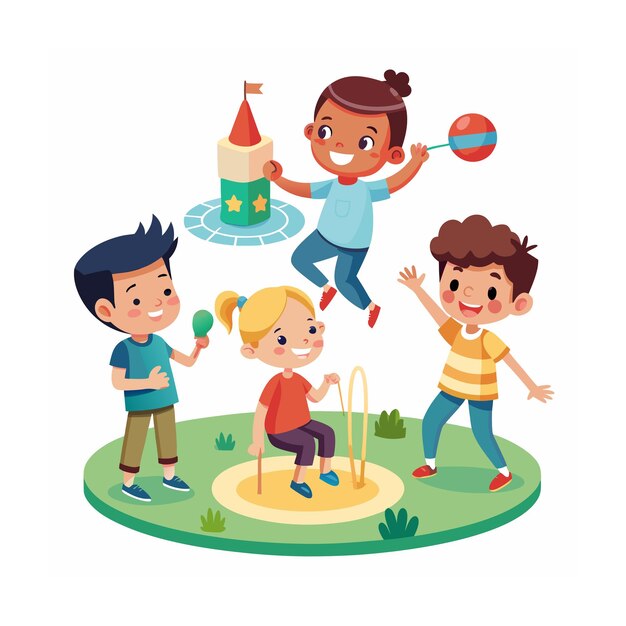Niños jugando y entreteniendo momentos Ilustración vectorial
