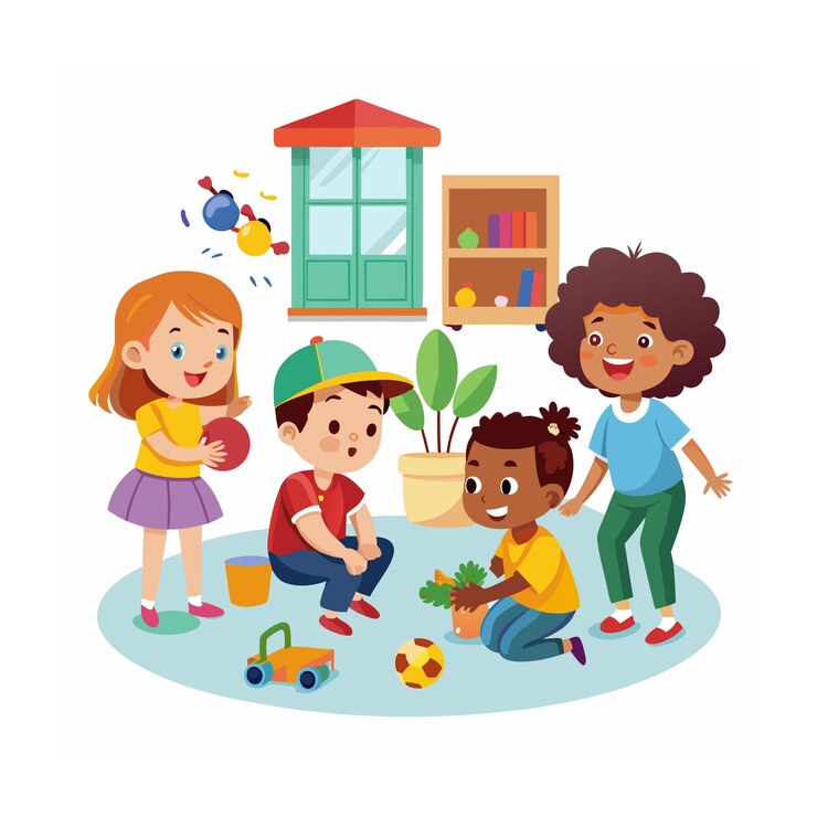 Niños jugando y entreteniendo momentos Ilustración vectorial