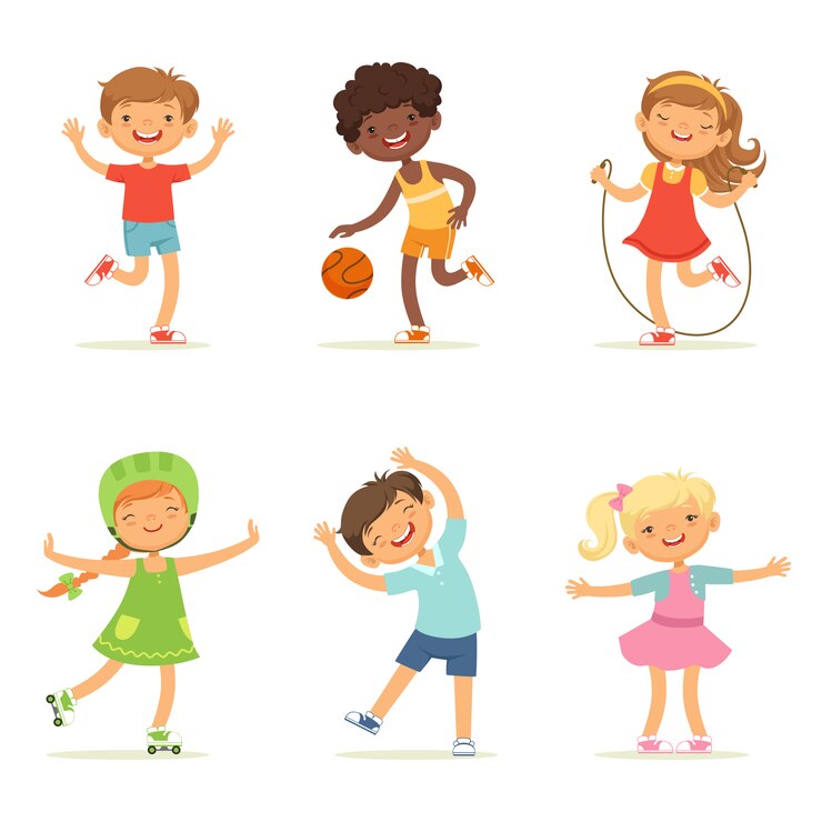 Vector niños jugando en juegos activos.