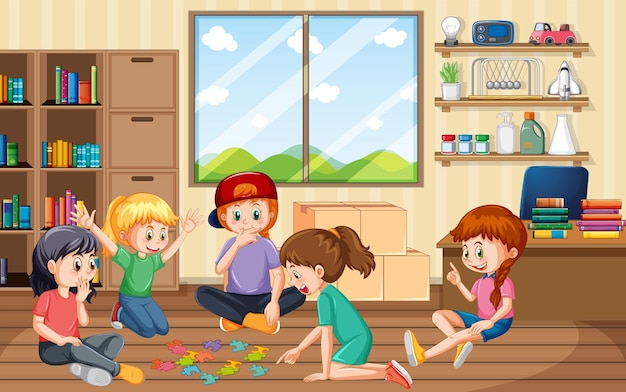 Niños jugando juegos en la habitación.