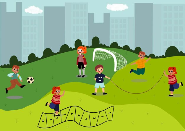 niños jugando en el parque ilustración vectorial