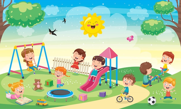 Niños jugando en el parque | Vector Premium