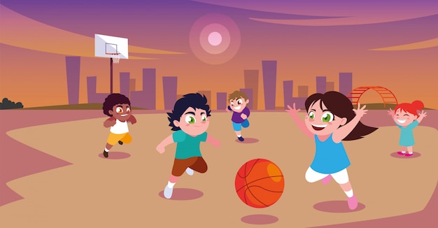Niños jugando y practicando deportes en el parque de la ciudad