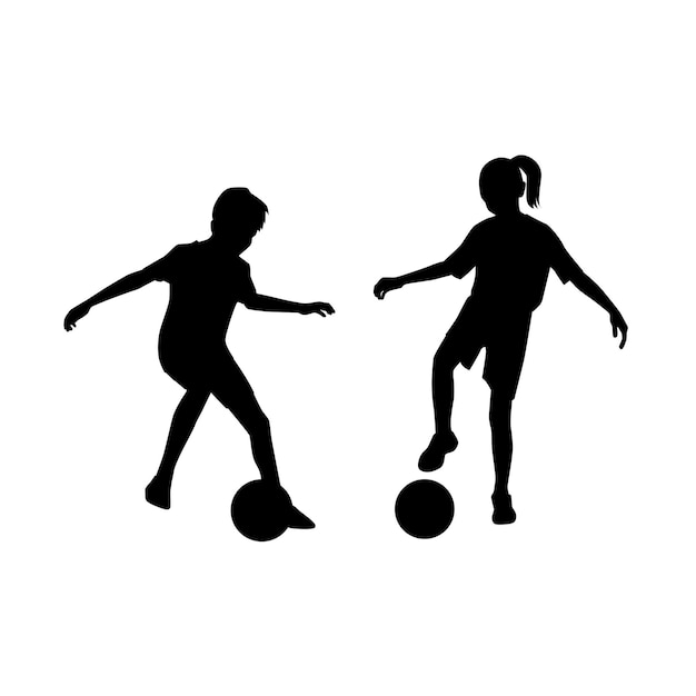 Vector niños jugando siluetas vectoriales de fútbol