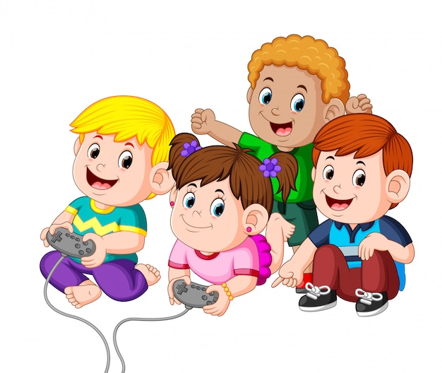 Niños jugando videojuegos juntos