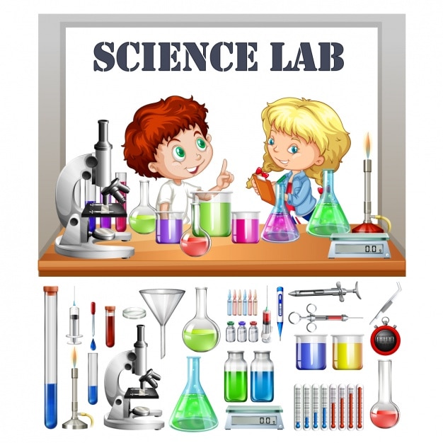 Vector niños en el laboratorio de ciencia