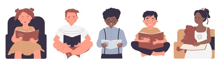 Vector los niños leen libros, los niños estudian aislados.
