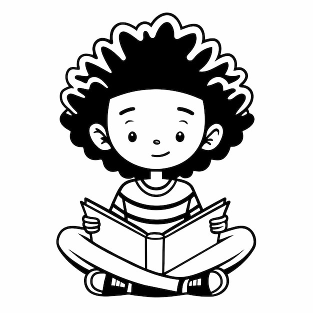 Vector niños leyendo y estudiando libros dibujados a mano personajes de dibujos animados pegatinas icono concepto aislado