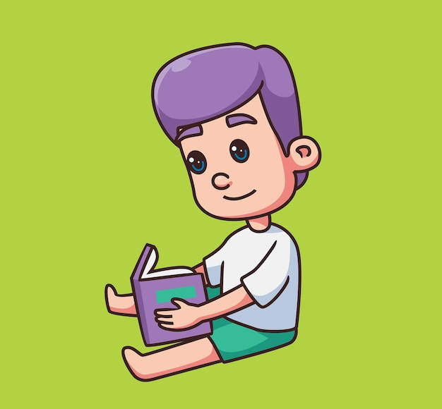 Niños leyendo una ilustración de dibujos animados de libros aislados