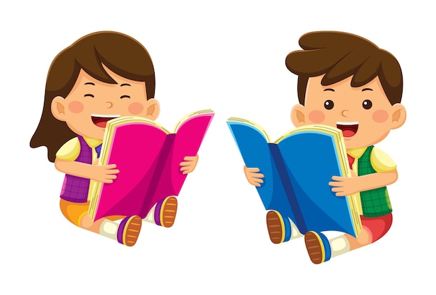 Vector niños leyendo libros en ilustración vectorial