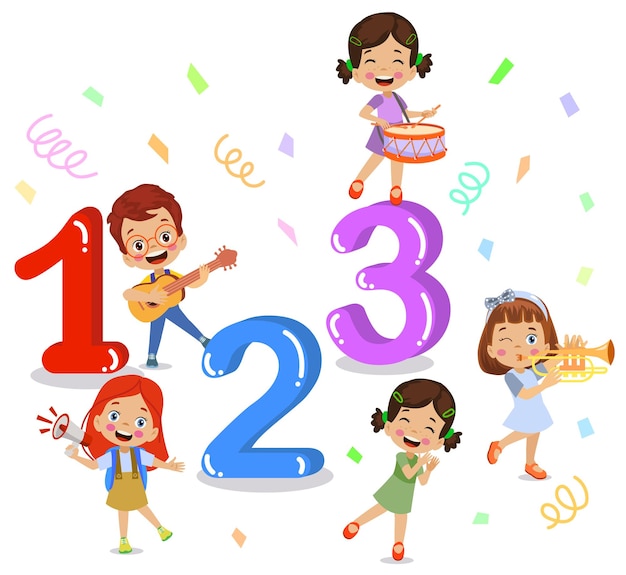 Los niños lindos aprenden números junto con números.