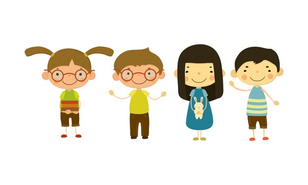 Niños lindos de diferentes nacionalidades establecen niños y niñas felices ilustración vectorial
