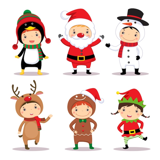 Vector niños lindos con disfraces de navidad