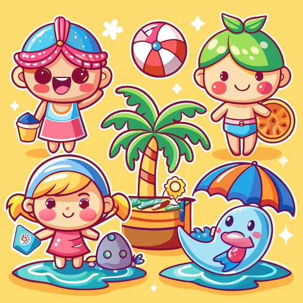 Niños lindos disfrutando del verano en la playa