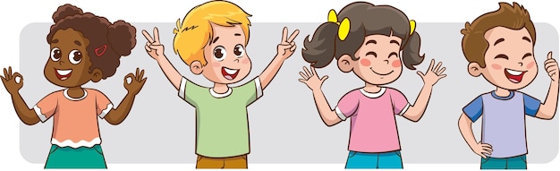 niños lindos y felices con un lenguaje corporal optimista