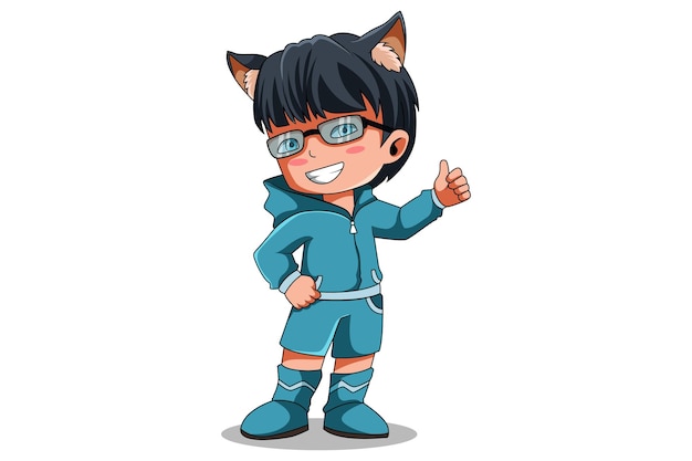 Niños lindos con ilustración de personaje de chaqueta de gato