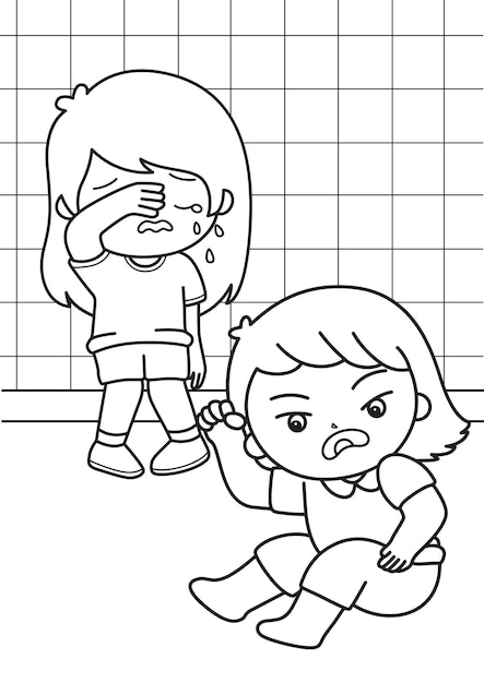 Niños lindos llorando triste y con expresión facial enojada emoción actividad de colorear dibujos animados