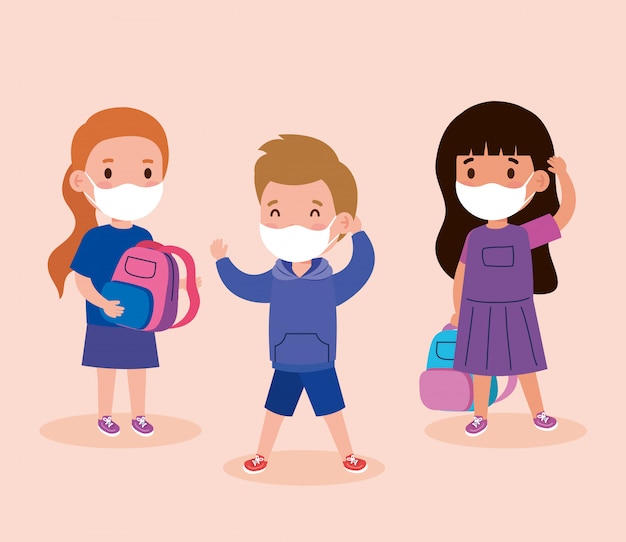 Niños lindos con máscara médica para prevenir el coronavirus covid 19