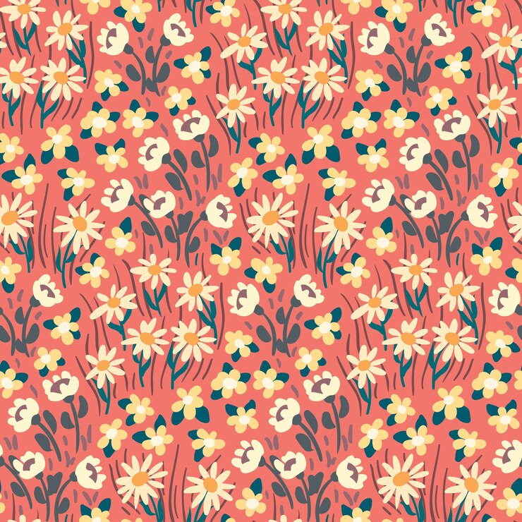Niños lindos patrón floral estampado botánico con prado suave al azar pequeñas flores hojas en un campo rosa pastel Ilustración de vector de patrones sin fisuras con diseño moderno