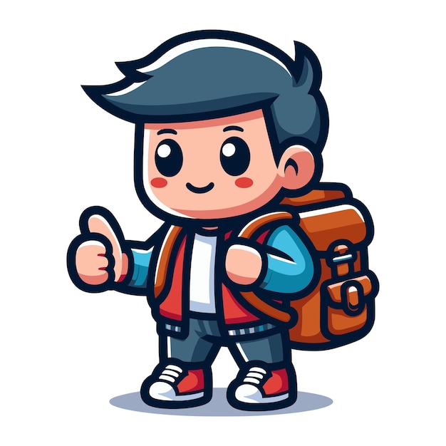 Niños lindos de pie con mochila niño sonriente dirigiéndose a la escuela vector de personajes de dibujos animados