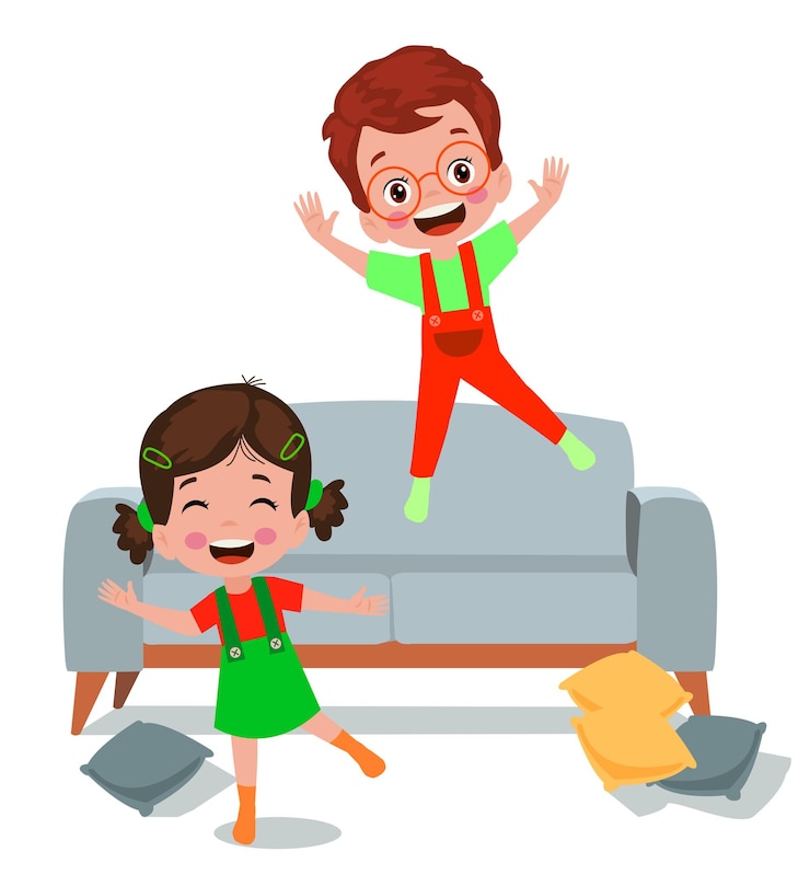 Vector niños lindos rebotando en el asiento molesto