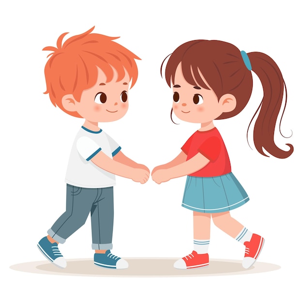 Niños lindos tomados de la mano Amistad de la infancia Ilustración vectorial