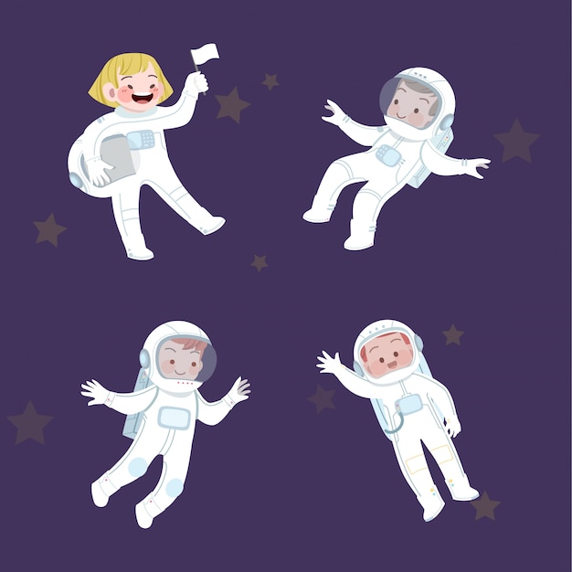 Vector niños lindos trabajo astronauta y colección de hobby