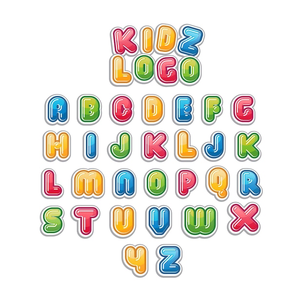 Niños logo fuente colorida vector