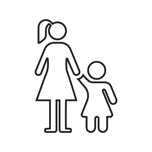 Niños madre bebé mujer icono de línea vector de contorno